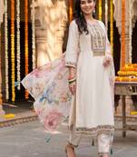 women ethnic motifs embroidered regular thread work kurta with trousers & with dupatta