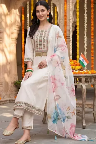 women ethnic motifs embroidered regular thread work kurta with trousers & with dupatta