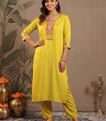women ethnic motifs embroidered regular sequinned kurta with trousers
