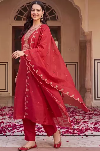 women ethnic motifs embroidered regular thread work kurta