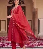 women ethnic motifs embroidered regular thread work kurta