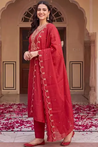 women ethnic motifs embroidered regular thread work kurta