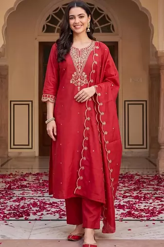 women ethnic motifs embroidered regular thread work kurta