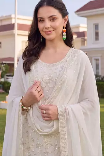 women ethnic motifs embroidered regular sequinned kurta with sharara & with dupatta