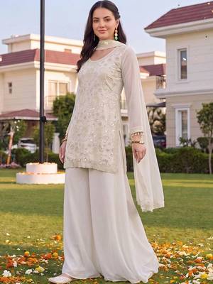 women ethnic motifs embroidered regular sequinned kurta with sharara & with dupatta 1