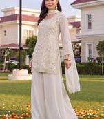 women ethnic motifs embroidered regular sequinned kurta with sharara & with dupatta