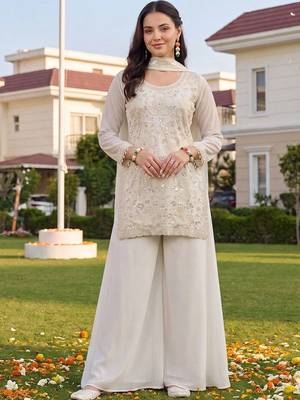 women ethnic motifs embroidered regular sequinned kurta with sharara & with dupatta 5