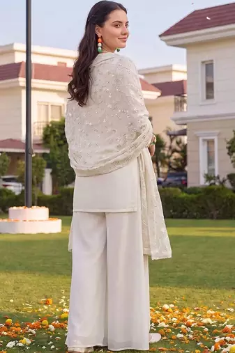 women ethnic motifs embroidered regular sequinned kurta with sharara & with dupatta