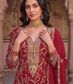 women ethnic motifs embroidered regular kurta with palazzos & with dupatta