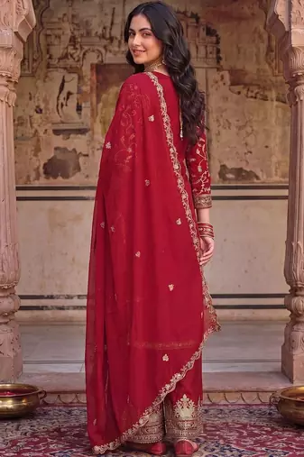 women ethnic motifs embroidered regular kurta with palazzos & with dupatta