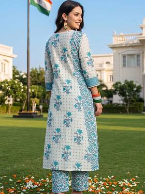 women floral printed regular cotton kurta with trousers & with dupatta 5