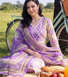 women floral printed angrakha cotton kurta with patiala & with dupatta