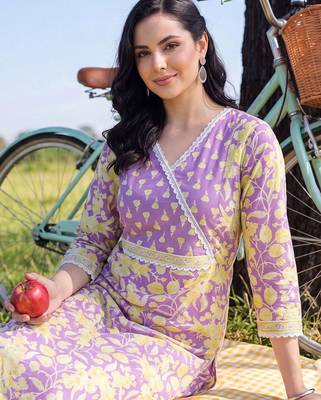 women floral printed angrakha cotton kurta with patiala & with dupatta 3