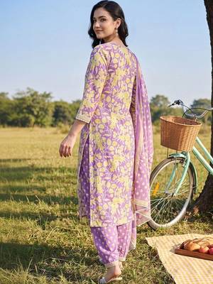 women floral printed angrakha cotton kurta with patiala & with dupatta 4