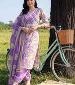 women floral printed angrakha cotton kurta with patiala & with dupatta