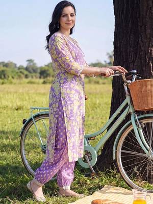 women floral printed angrakha cotton kurta with patiala & with dupatta 6