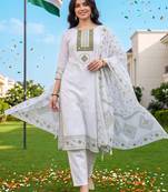 women ethnic motifs printed regular cotton kurta with trousers & with dupatta
