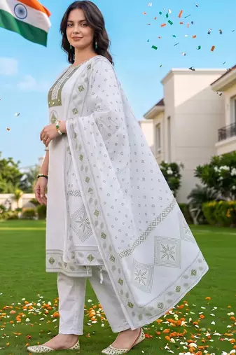 women ethnic motifs printed regular cotton kurta with trousers & with dupatta