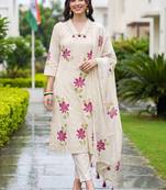 women floral printed regular cotton kurta with trousers & with dupatta