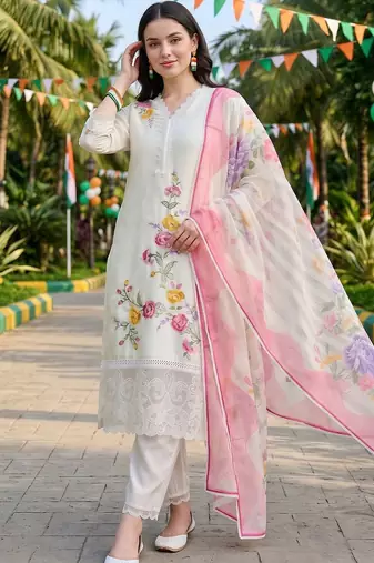 women floral embroidered kurta set with dupatta