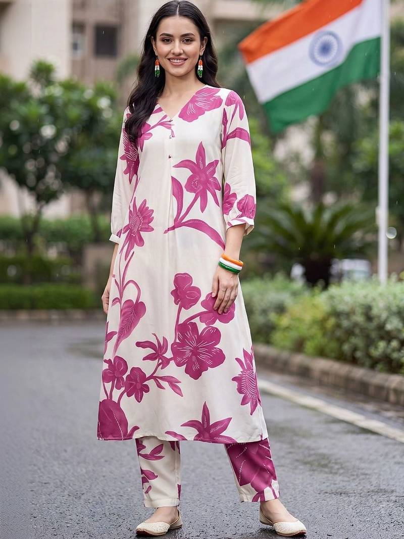 women floral printed regular kurta with trousers