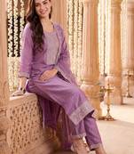 women ethnic motifs embroidered regular thread work kurta with trousers & with dupatta