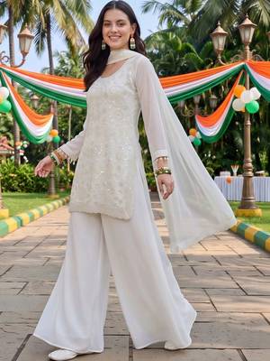 women embroidered regular sequinned kurta with palazzos & with dupatta 1