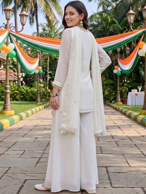 women embroidered regular sequinned kurta with palazzos & with dupatta 4