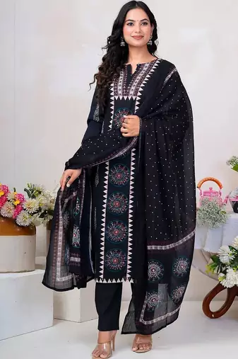 women ethnic motifs printed regular cotton kurta with trousers & with dupatta