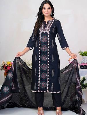women ethnic motifs printed regular cotton kurta with trousers & with dupatta 6