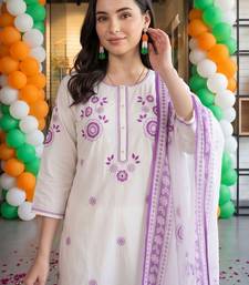 women ethnic motifs embroidered regular thread work cotton kurta with trousers & with dupatta