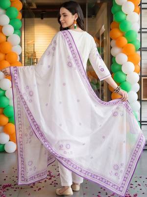 women ethnic motifs embroidered regular thread work cotton kurta with trousers & with dupatta 3