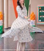women ethnic motifs printed regular cotton kurta with trousers & with dupatta