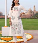 women printed regular cotton kurta with trousers