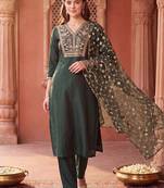 women ethnic motifs embroidered regular thread work liva kurta with trousers & with dupatta