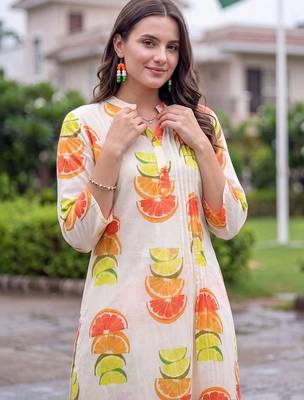 women printed regular cotton kurta with trousers 2
