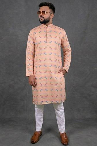 Peach pure cotton printed kurta pajama