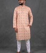 Peach pure cotton printed kurta pajama