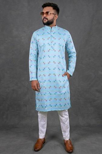 Sky blue pure cotton printed kurta pajama