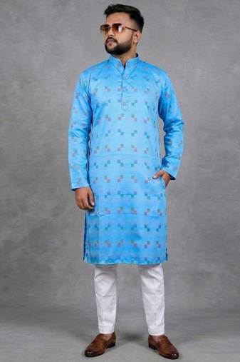 Blue pure cotton printed kurta pajama