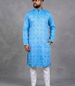 Blue pure cotton printed kurta pajama