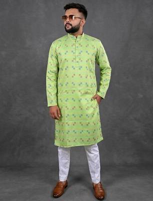 Light green pure cotton printed kurta pajama 1
