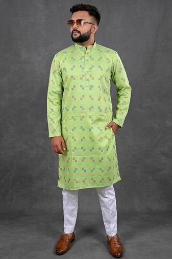 Light green pure cotton printed kurta pajama