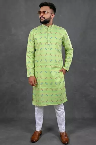 Light green pure cotton printed kurta pajama
