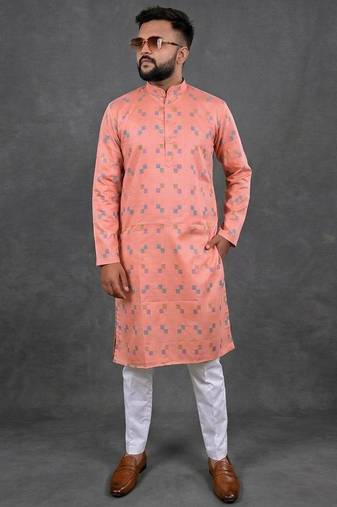 Peach pure cotton printed kurta pajama