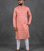 Peach pure cotton printed kurta pajama