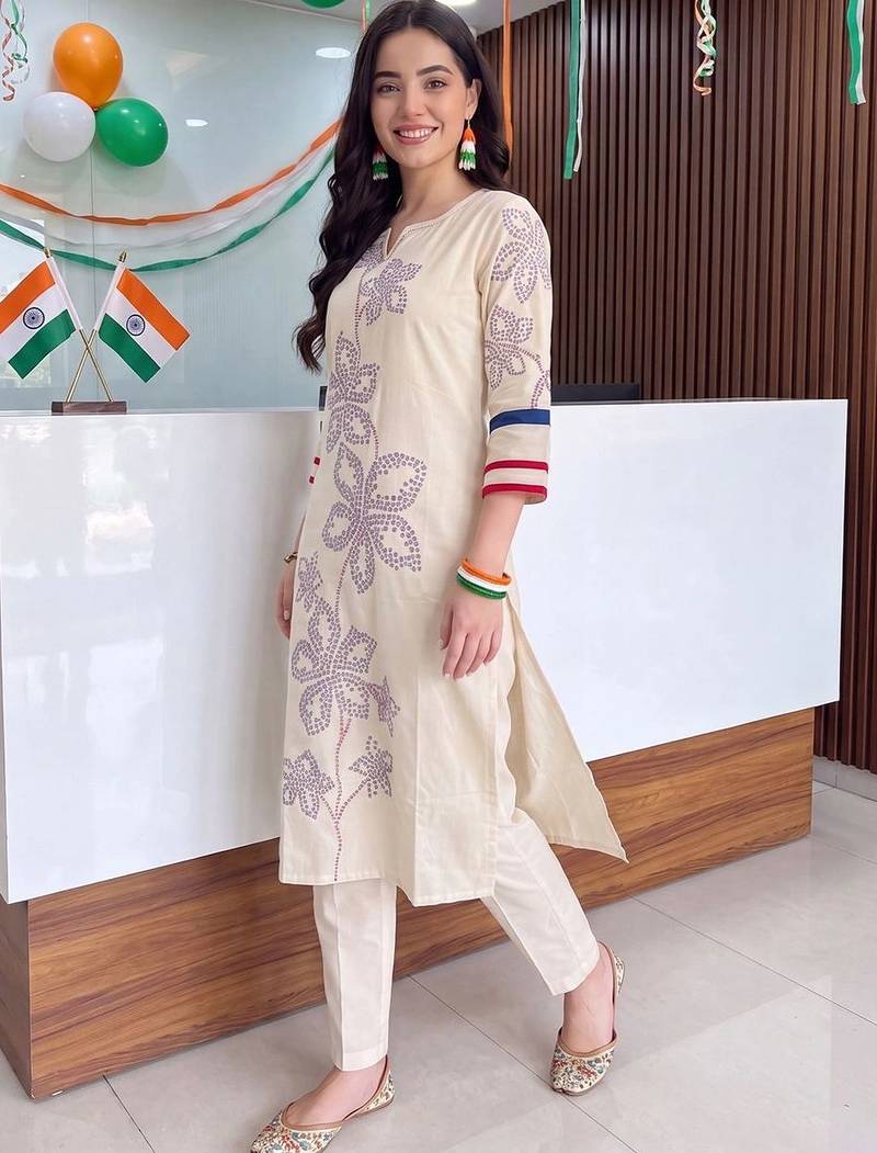 women ethnic motifs printed regular kurta with trousers