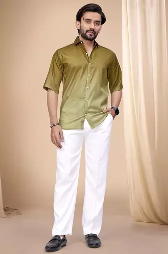 Olive soft cotton plain shirt