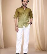 Olive soft cotton plain shirt