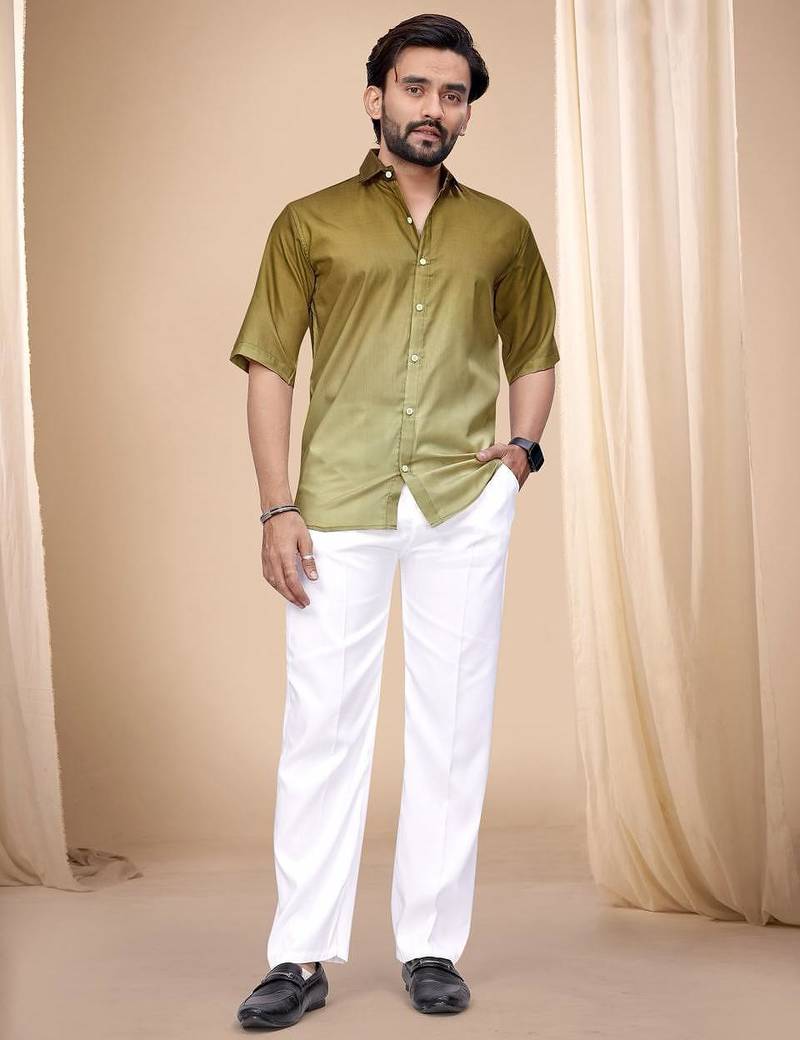 Olive soft cotton plain shirt